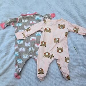 Gerber Pink and Gray Bear and Fox Print Footies